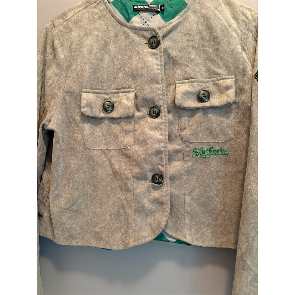 Harry Potter Slytherin Cropped Blazer Jacket Womens Gray Green Size M - Picture 2 of 10